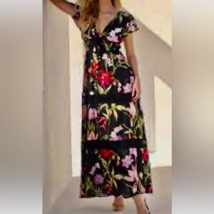 New VENUS Floral Tropical Maxi Dress Chiffon lined size 8 Garden Girl Feminine